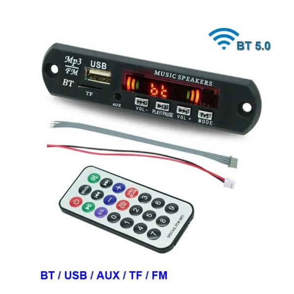 Módulo Mp3, Bluetooth, FM, SD, USB, Aux, 5V - 12V