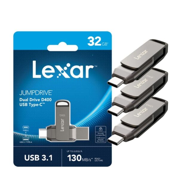 Memoria USB y USB Tipo C (Doble Ranura) 32GB, 64GB , 128GB Lexar – D400